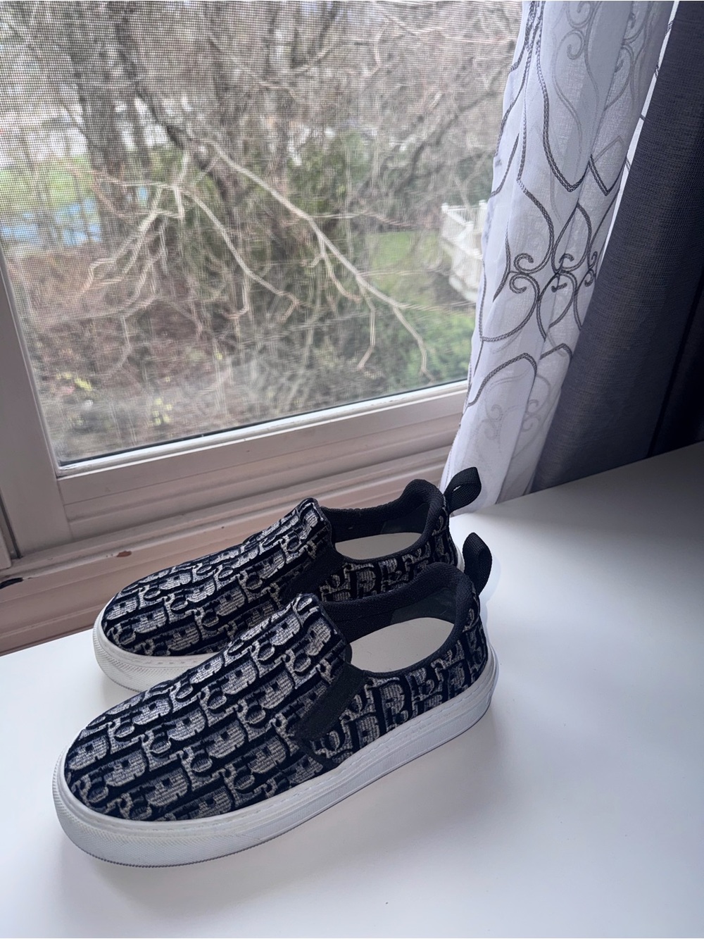 Dior Black and White Monogram Slip-On Sneakers